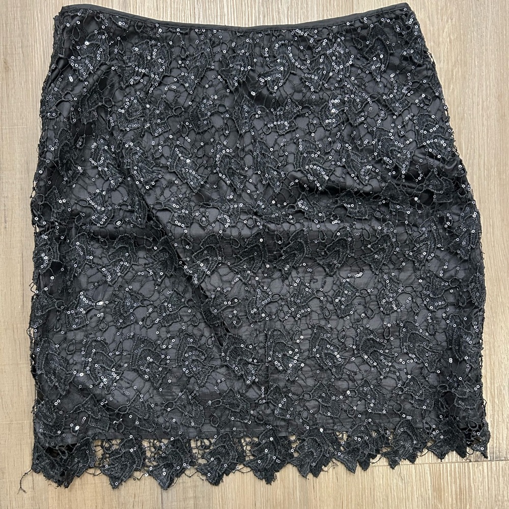Grey Silver Sequin Lace Pencil Skirt